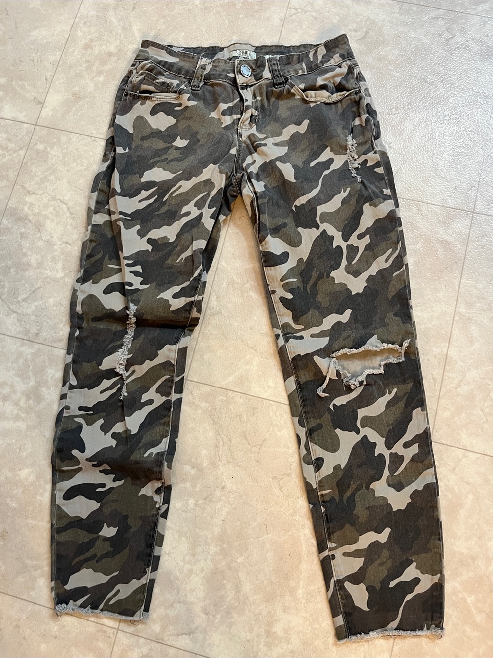 YMI Women's Camo Ankle Jeans - Olive, Khaki & Black 7